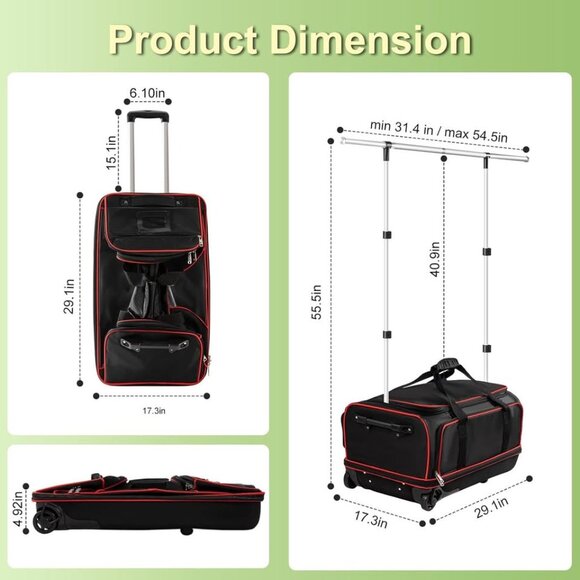 Jiang & Rong 28" Wheeled Dance Bag with Garment Rack - Picture 4 of 8